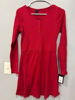 NWT Girls Red Long-Sleeve Ribbed Swing Dress